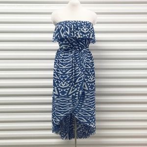Sweet Pea Dress Womens Small Blue Strapless Faux Wrap Elastic Midi